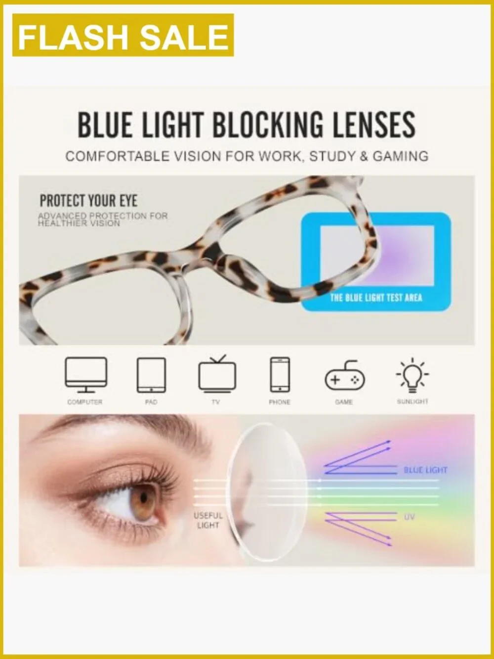 Blue Light Blocking Glasses Oversize Square Anti Eyestrain for Computer Gaming